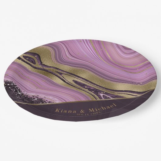 Abstracte Agate Wedding V2 Mauve ID827 Papieren Bordje (Gekanteld)