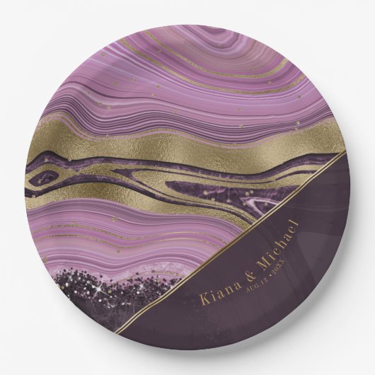 Abstracte Agate Wedding V2 Mauve ID827 Papieren Bordje (Voorkant)