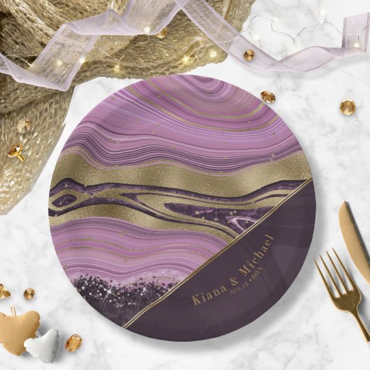 Abstracte Agate Wedding V2 Mauve ID827 Papieren Bordje