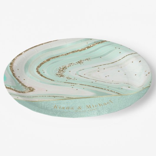 Abstracte Agate Wedding V2 Mint ID827 Papieren Bordje (Gekanteld)