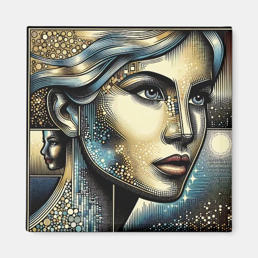Abstracte Ai-kunst | Vrouwengezicht Magneet (Voorkant)