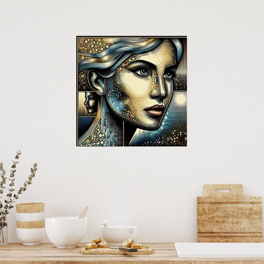 Abstracte AI-kunst | Vrouwengezicht Poster (Keuken)