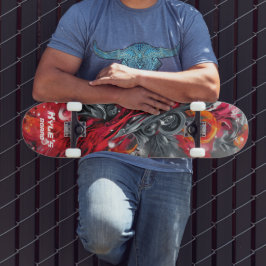 Abstracte airbrush-straatart in rood en grijs persoonlijk skateboard