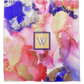 Abstracte Alcohol Art Paarse Gouden Monogram Douchegordijn (Voorkant)