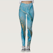 Abstracte Alcohol Ink Art Rich Blauwgroen & Gold Leggings (Voorkant)
