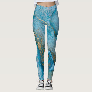 Abstracte Alcohol Ink Art Rich Blauwgroen & Gold Leggings