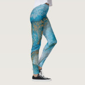 Abstracte Alcohol Ink Art Rich Blauwgroen & Gold Leggings (Rechts)