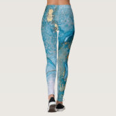 Abstracte Alcohol Ink Art Rich Blauwgroen & Gold Leggings (Achterkant)