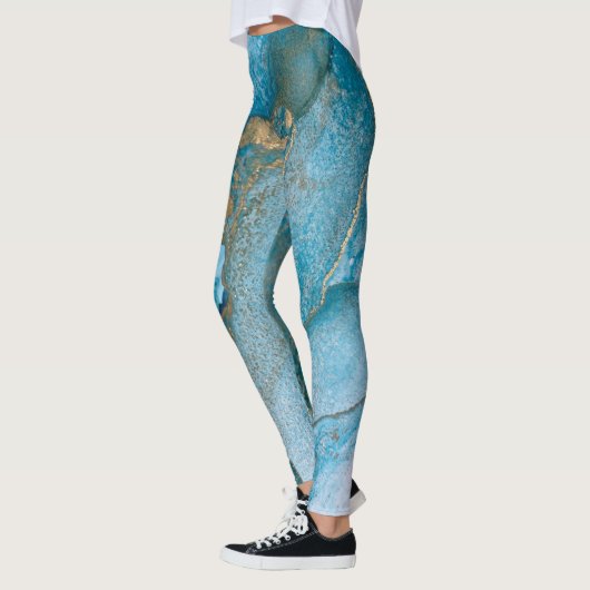 Abstracte Alcohol Ink Art Rich Blauwgroen & Gold Leggings (Links)