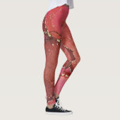 Abstracte Alcohol Ink Kunst Helderrood en Goud Leggings (Rechts)