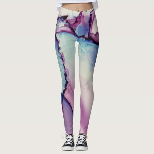 Abstracte Alcohol Ink Kunst Roze Paars Blauw Wit Leggings (Voorkant)