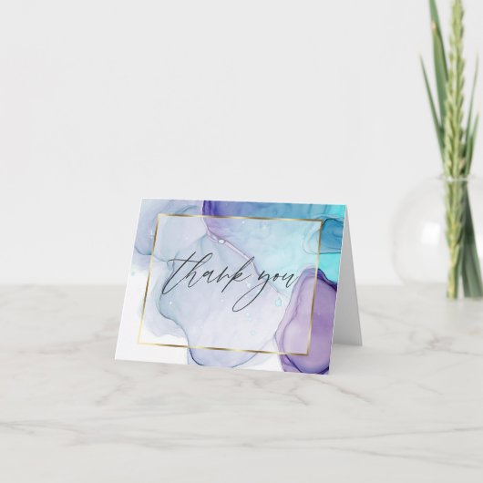Abstracte Alcohol Inkt Aqua Paarse Dank U Kaart (Voorkant)
