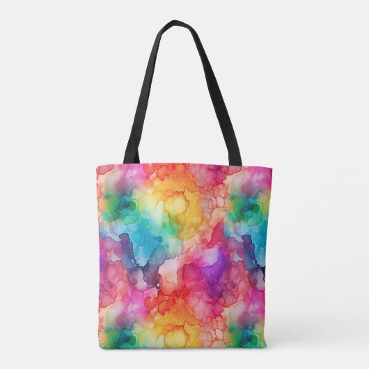 Abstracte alcohol inkt stijl regenboog tote bag (Achterkant)
