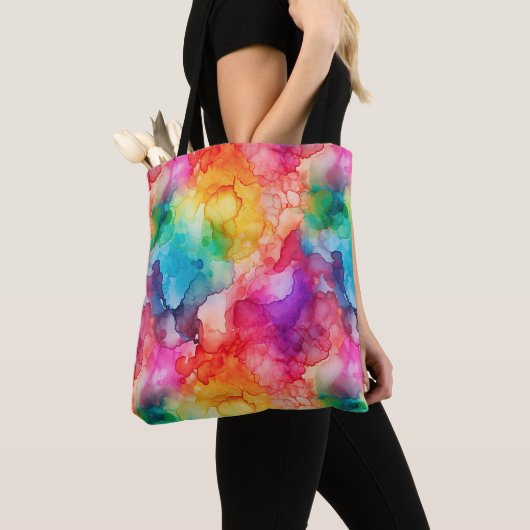 Abstracte alcohol inkt stijl regenboog tote bag (Dichtbij)