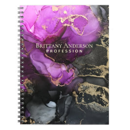 Abstracte Alcohol Inkt Zwart Paars Goud Notitieboek