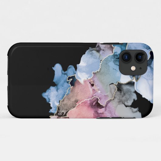 Abstracte alcoholinkt ART blauw roze goud zwart Case-Mate iPhone Case (Achterkant (horizontaal))