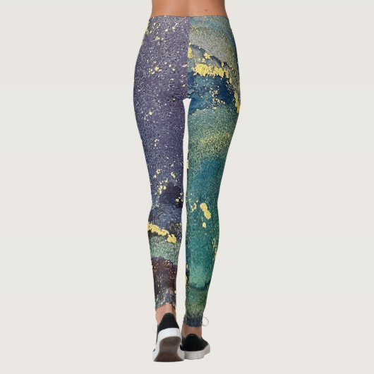 Abstracte alcoholinkt Art Blauwgroen Paars blauw g Leggings (Achterkant)