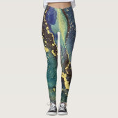 Abstracte alcoholinkt Art Blauwgroen Paars blauw g Leggings (Voorkant)