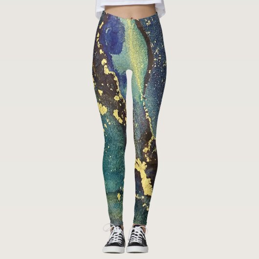Abstracte alcoholinkt Art Blauwgroen Paars blauw g Leggings (Voorkant)