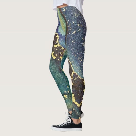 Abstracte alcoholinkt Art Blauwgroen Paars blauw g Leggings (Links)