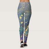 Abstracte alcoholinkt Art Blue Blauwgroen en Gold Leggings (Achterkant)