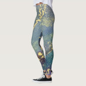 Abstracte alcoholinkt Art Blue Blauwgroen en Gold Leggings (Links)