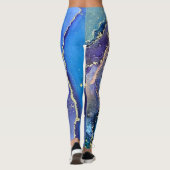 Abstracte alcoholinkt Art Blue Gold Aqua Paars Leggings (Achterkant)