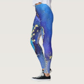Abstracte alcoholinkt Art Blue Gold Aqua Paars Leggings (Links)