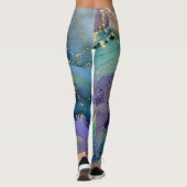 Abstracte alcoholinkt Art Blue Green Paars & Gold Leggings (Achterkant)