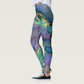 Abstracte alcoholinkt Art Blue Green Paars & Gold Leggings (Links)