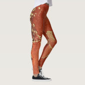 Abstracte alcoholinkt art Bright Red en Gold Leggings (Rechts)