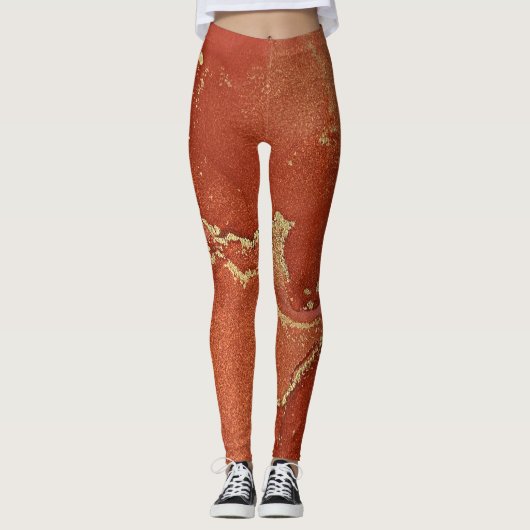 Abstracte alcoholinkt art Bright Red en Gold Leggings (Voorkant)