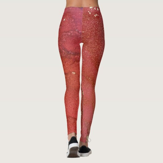 Abstracte alcoholinkt art Bright Red en Gold Leggings (Achterkant)