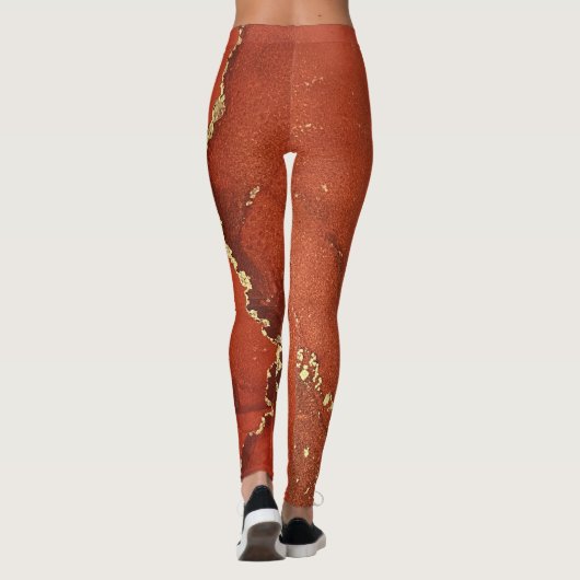 Abstracte alcoholinkt art Bright Red en Gold Leggings (Achterkant)