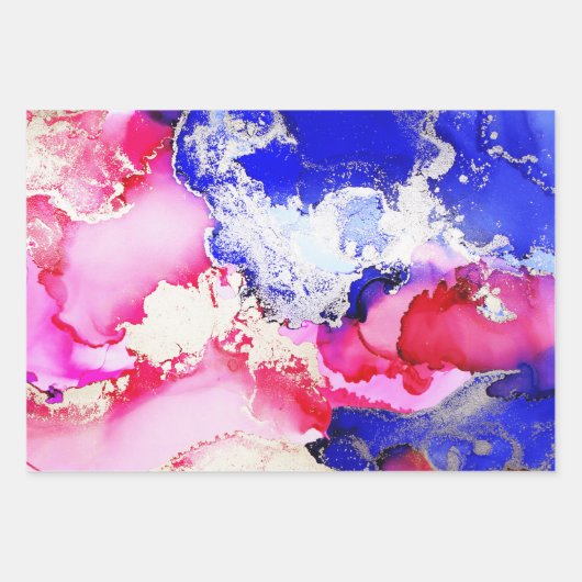 Abstracte alcoholinkt Art Red Blue Pink Paars Gold Inpakpapier Vel (Voorkant 2)