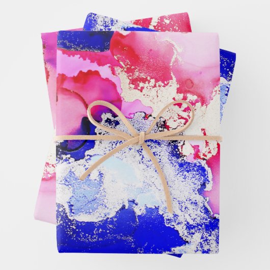 Abstracte alcoholinkt Art Red Blue Pink Paars Gold Inpakpapier Vel (In situ)