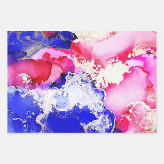 Abstracte alcoholinkt Art Red Blue Pink Paars Gold Inpakpapier Vel (Voorkant)