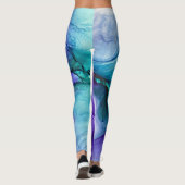 Abstracte alcoholinkt art rijk Blauwgroen en Paars Leggings (Achterkant)