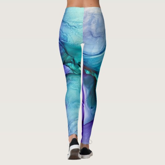 Abstracte alcoholinkt art rijk Blauwgroen en Paars Leggings (Achterkant)