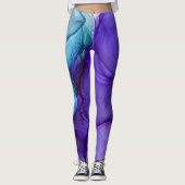 Abstracte alcoholinkt art rijk Blauwgroen en Paars Leggings (Voorkant)