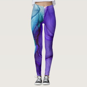 Abstracte alcoholinkt art rijk Blauwgroen en Paars Leggings