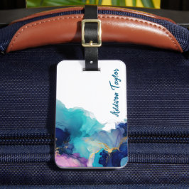 Abstracte Alcoholinkt Blauw/Blauwgroen Lavendel Bagagelabel
