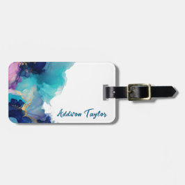 Abstracte Alcoholinkt Blauw/Blauwgroen Lavendel Bagagelabel