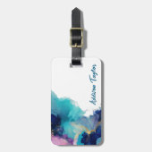 Abstracte Alcoholinkt Blauw/Blauwgroen Lavendel Bagagelabel (Voorkant verticaal)