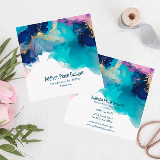 Abstracte alcoholinkt Blauwe Lavendel Vierkante Visitekaartje