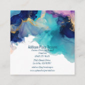 Abstracte alcoholinkt Blauwe Lavendel Vierkante Visitekaartje (Achterkant)