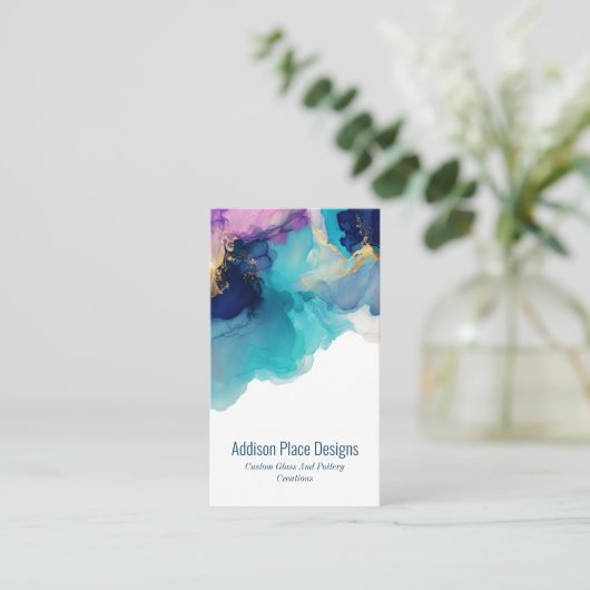 Abstracte alcoholinkt Blauwe Lavendel Visitekaartje (Staand voorkant)