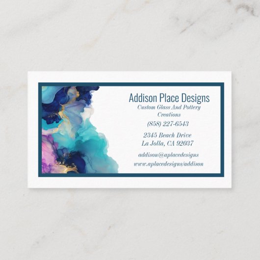 Abstracte alcoholinkt Blauwe Lavendel Visitekaartje (Achterkant)