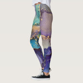 Abstracte alcoholinkt Blauwgroen Paars blauw en go Leggings (Links)