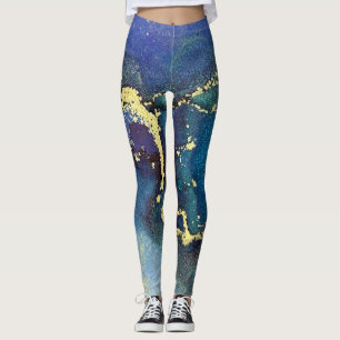 Abstracte alcoholinkt Blue Gold Aqua Paars Leggings